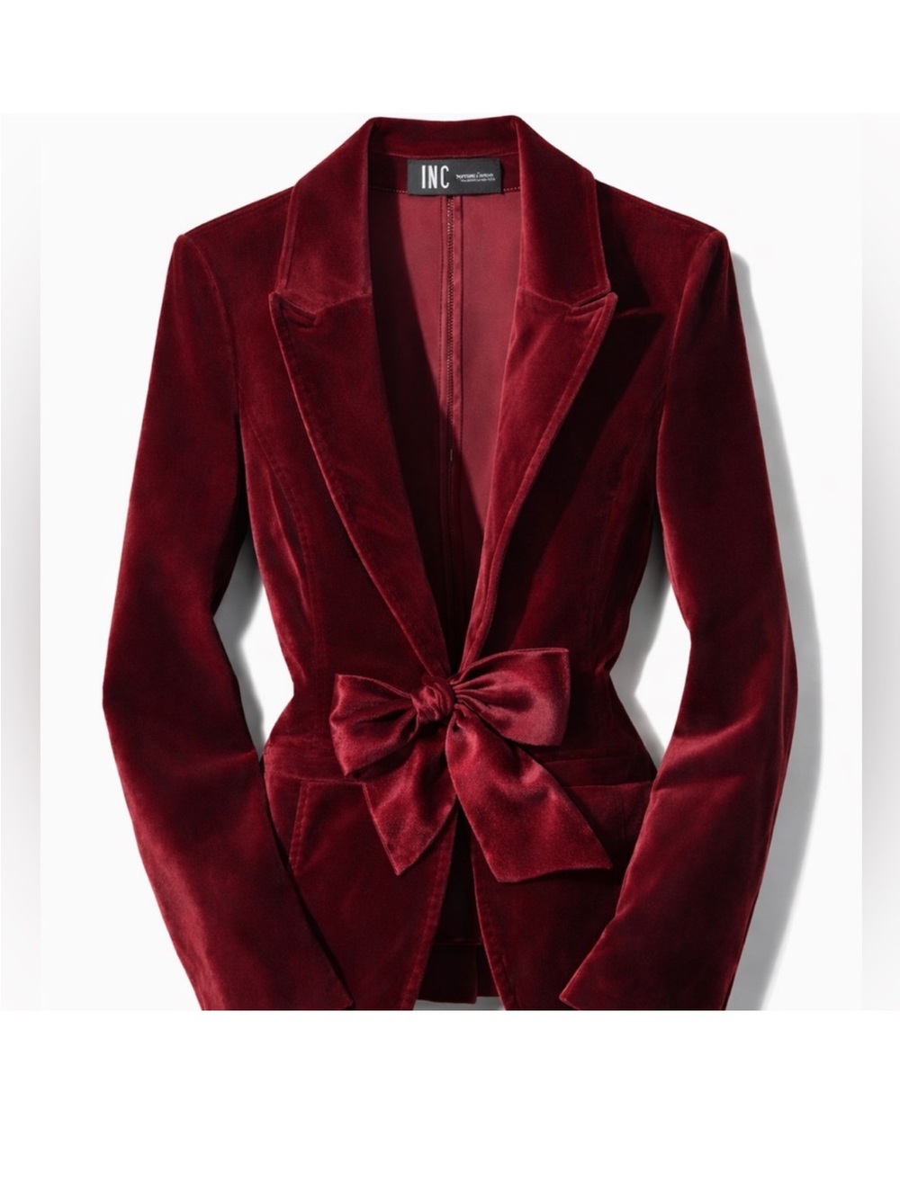 INC International Concepts Women's Deep Red Velvet Bow-Tie Blazer